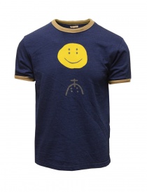 T shirt uomo online: Kapital T-shirt blu con Smile e motivo stilizzato della pioggia