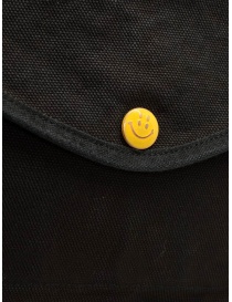 Kapital shoulder bag in black canvas with Smiley button