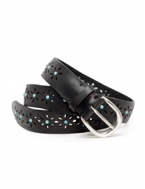 Post & Co. black leather belt with turquoise TC825 MORB NERO