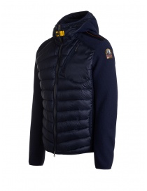 Parajumpers Nolan blue hooded down jacket with fabric sleeves buy online