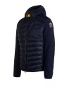 Parajumpers Nolan blue hooded down jacket with fabric sleeves shop online mens jackets