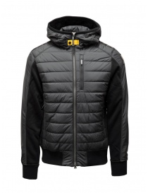 Mens jackets online: Parajumpers Gordon black sweatshirt-down hooded jacket