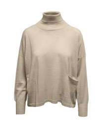 Women s knitwear online: Ma'ry'ya beige boxy turtleneck sweater in wool, silk and cashmere