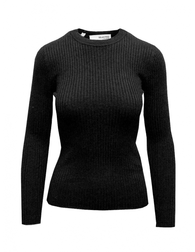 Selected Femme black stretch ribbed sweater in lyocell