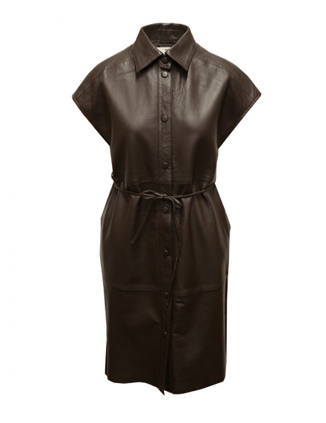 Selected Femme Java short-sleeved brown leather dress