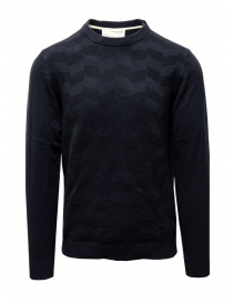 Men s knitwear online: Selected Homme blue cotton pullover with geometric design