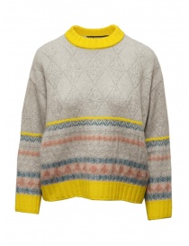 Women s knitwear online: M.&Kyoko grey pullover with yellow collar