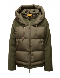 Womens jackets online: Parajumpers Peppi down jacket with green rayon sleeves