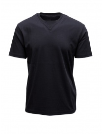 Mens t shirts online: Monobi navy blue t-shirt with vertical stripe on the back