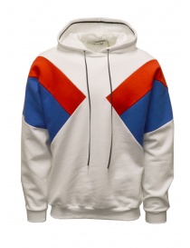 Qbism white hooded sweatshirt with red and blue geometric inserts online