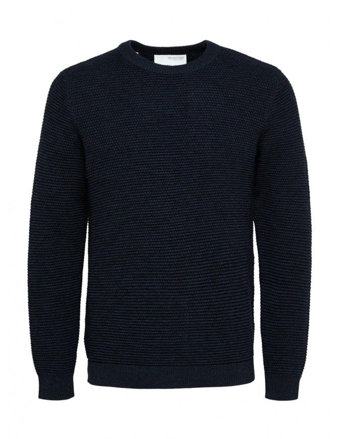 Selected Homme pullover di cotone blu 16059390 Salute Black Twist maglieria uomo online shopping
