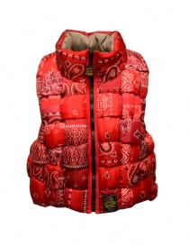 Womens vests online: Kapital red interwoven vest with print