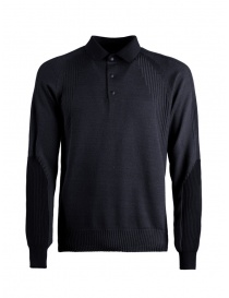 Monobi Woolmax navy blue knitted long-sleeved polo shirt on discount sales online
