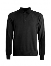 Monobi black long-sleeved polo shirt in wool knit on discount sales online