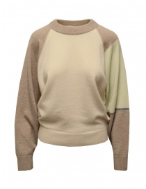 Women s knitwear online: Dune_ beige-green color block cashmere pullover