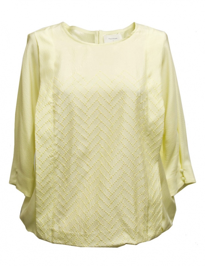 Harikae Yellow Silk Three Quarters Sleeve Shirt